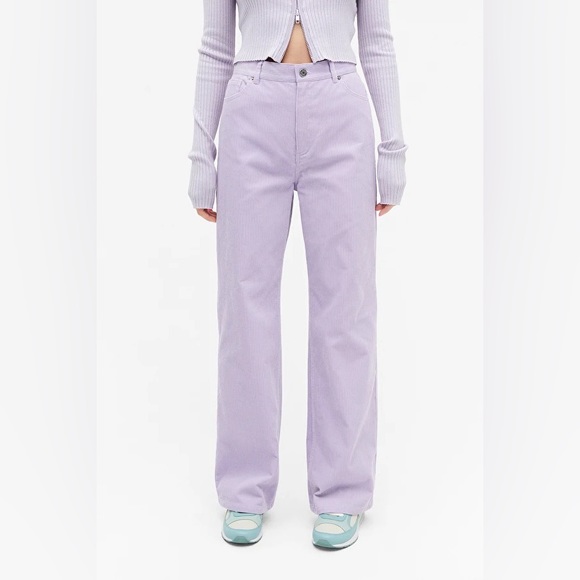 💜SOLD💜Monki Yoko Retro Corduroy Trousers High Waist Wide Leg Dusty Lilac - Picture 7 of 11